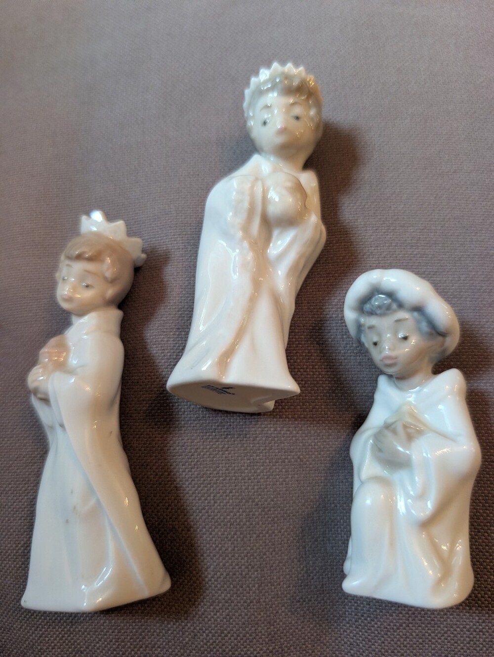 Lladro Porcelain Nativity Mini Ornaments White w Blue Taupe Cottagecore Vintage